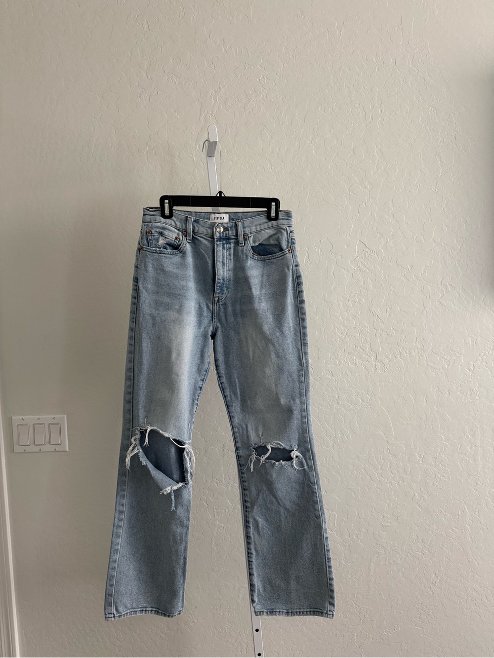 pistola Light Blue Distressed Straight-Leg Jeans